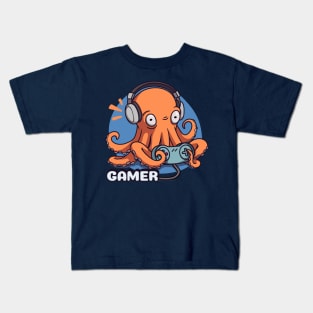 gamer octopus playing game Kids T-Shirt